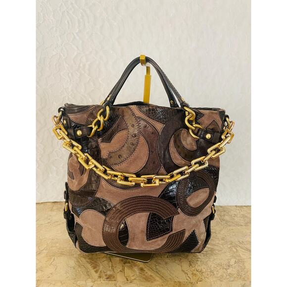 Coach Brooke multicolored Inlaid C suede ostrich leather satchel 14339 brown - Picture 1 of 10